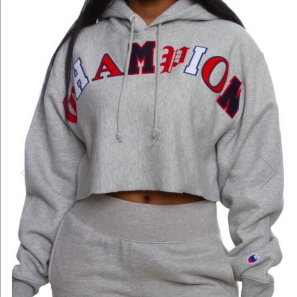 champion cropped grey hoodie